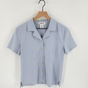 Vintage Talbots Blue Seersucker  Top Size 4 Preppy Coastal Nautical Old Money